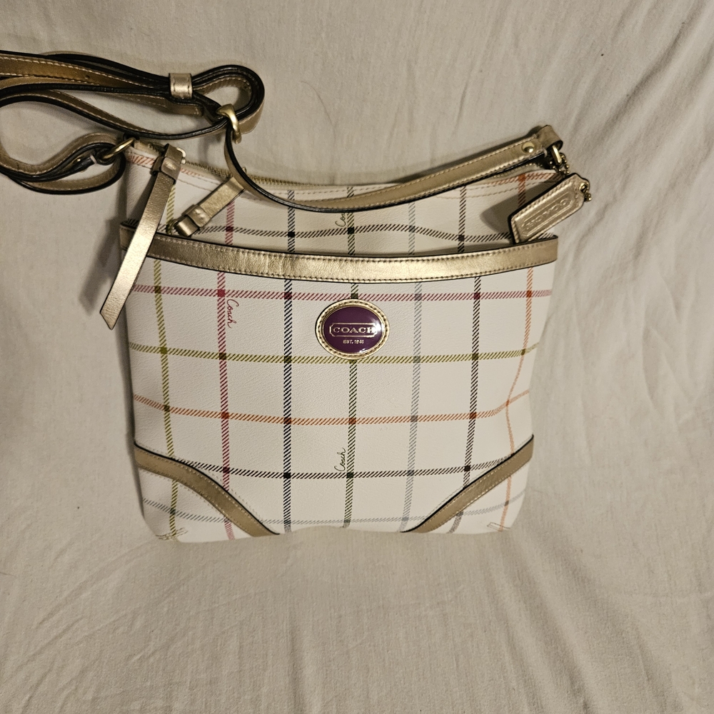 Coach Plaid Crossbody Bag in White and Gold